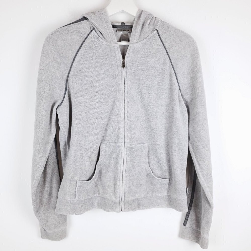 Express L‎ Velour Vintage track jacket Gray & dark Gray stripes Full zip Hooded